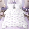 thumbnail image 1 of Erosebridal Purple Cute Bow 7pcs Bedding Comforter Set For Girls Teens,Kawaii Girly Bowknot Queen Bedding Sets,Dreamy Princess Style,Reversible, 1 of 7