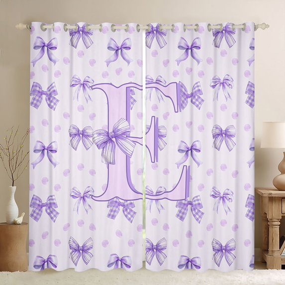 Erosebridal Purple Cute Bowknot Blackout Curtains Set of 2 (52x84 Each) For Kids,3D Letter E Initial Monogram Print Window Curtains