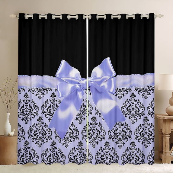Erosebridal Purple Cute Bows Girls Curtains Pack of 2 (42x84 Each),Gothic Vintage Floral Curtains Blackout For Adult