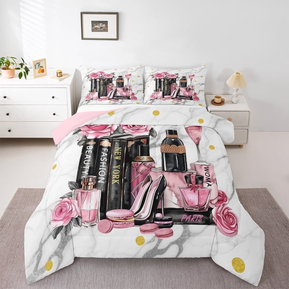 Erosebridal Purple Fashion Comforter Sets Twin Size, Marble Comforters & Duvets, Female High Heels Reversible Bedding Twin Comforter Set, Ultra Soft Bedroom Decorative, 2 Pieces