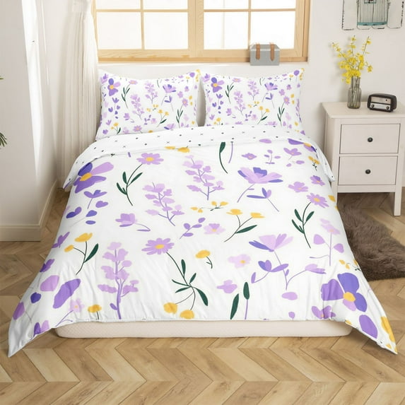 Erosebridal Purple Floral Duvet Cover Queen, Spring Garden Bedding Sets Queen Size Women, Reversible (No Comforter)