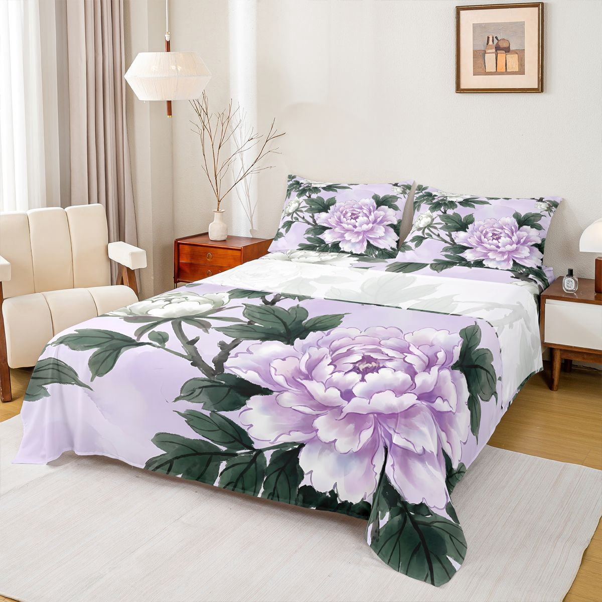 Erosebridal Purple Floral Full Size Sheets for Girls Women, Botanical ...