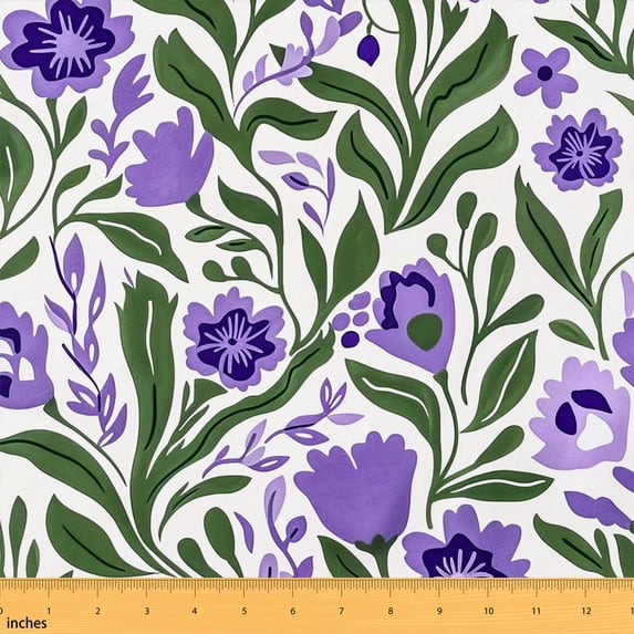 Erosebridal Purple Floral Vine Fabric by the Yard 2 Yards, Green Leaf Flower Pattern Sewing Fabric
