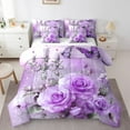 thumbnail image 1 of Erosebridal Purple Flower Bedding Sets Queen Size, Butterfly Print Comforter Sets with Sheets, Botanical Floral Bedroom Decor, Reversible 7 Pieces, 1 of 4