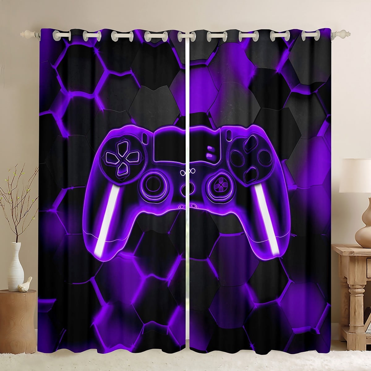 Erosebridal Purple Gamepad Curtains for Living Room, Game Player 30%-50% Blackout Curtains Set of 2 (42x63), Modern Gaming Curtains and Drapes (42x63), Window Curtains Bedroom Decoration