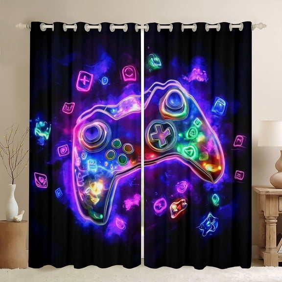 Erosebridal Purple Gamepads Curtains Pack of 2 (42Wx63L),Video Game 30%-50% Black Out Curtains,Gradient Neon Curtains for Living Room (42Wx63L),Gaming Room Decor