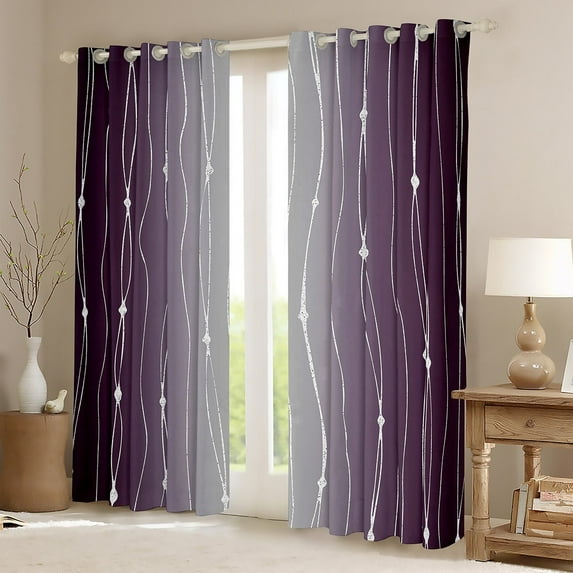 Erosebridal Purple and Grey Watercolor Blackout Curtains Wave Lines and Dots Curtains, Gradient Ombre Curtains & Drapes Aesthetic Abstract Black Out Curtains, Modern Geometry Stripe Window Curtains