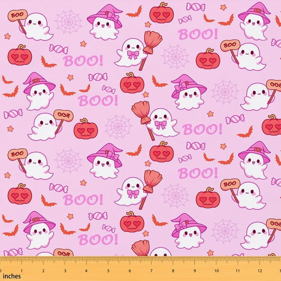 Erosebridal Purple Halloween Ghost Fabric by the Yard 1 Yard, Pumpkin Bat Spider Web Pattern Home Decor Fabric by the Yard