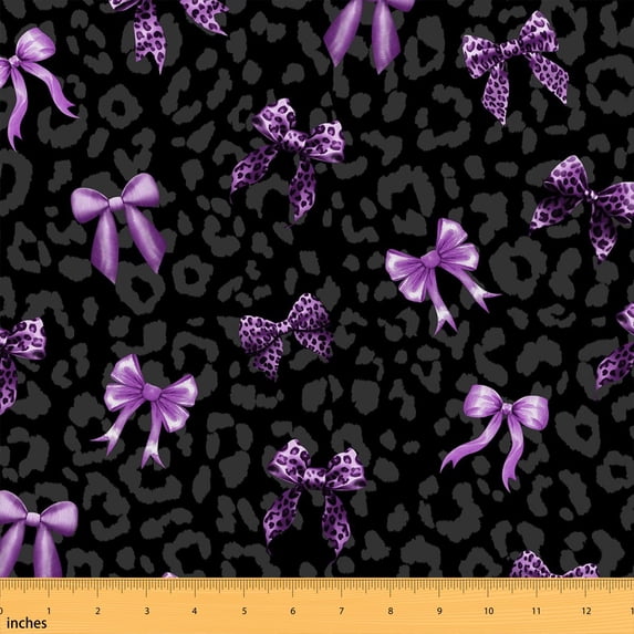 Erosebridal Purple Leopard Bow Fabric by the Yard 3 Yards, Cheetah Print Ribbon Room Decor Fabric by the Yard