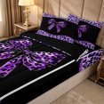 thumbnail image 1 of Erosebridal Purple Leopard Bow Zipper Full Size Comforter Sets with Fitted Sheet and 2 Pillowcases for Women, Bling Border Zipper Bedding Set, Black Reversible, 4 Pieces, 1 of 7