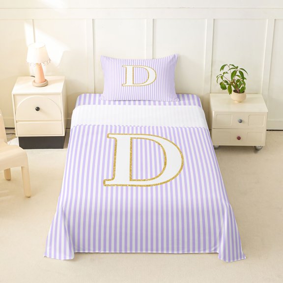Erosebridal Purple Letter D Twin Sheet Sets for Girls, Princess Style Bedding, 3pcs
