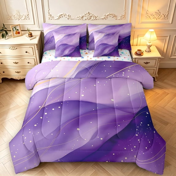 Erosebridal Purple Marble Liquid Wave 7-Piece King Bedding,Modern ...