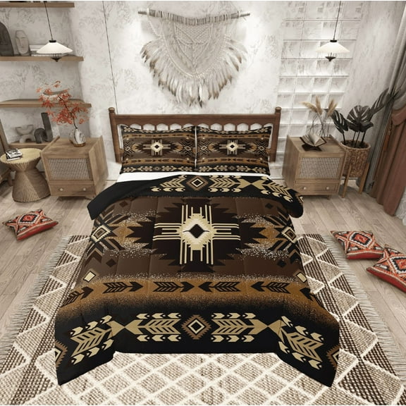 Erosebridal Bohemian Aztec Bedding Twin Comforter Set,Hippie Tribal Down Comforter,Breathable Reversible Bedding Sets Twin with Comforter,Boho Decoration,3pcs