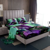 Erosebridal Purple Mermaid Twin Sheet Sets, Fairy Tale Bedding Twin Size, Pink Flower Decor 3-Piece