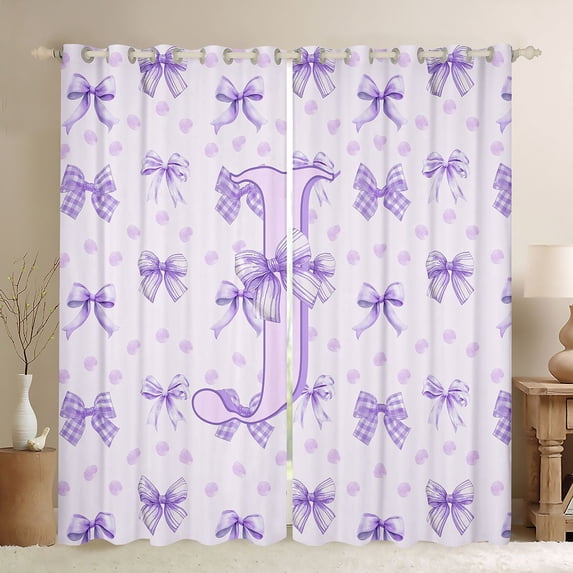 Erosebridal Purple Modern Bow Tie Curtains Pack of 2 (42x84 Each) For Girls,Letter J Initial Monogram Curtains Blackout