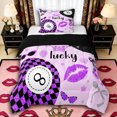 thumbnail image 1 of Erosebridal Purple Plaid Billiards Twin Comforter Sets 3-Piece for Kids Boys Girls,Sport Strawberry Bow Bedding Set for Teens,Black Reversible,Ultra Soft Home Decor, 1 of 6