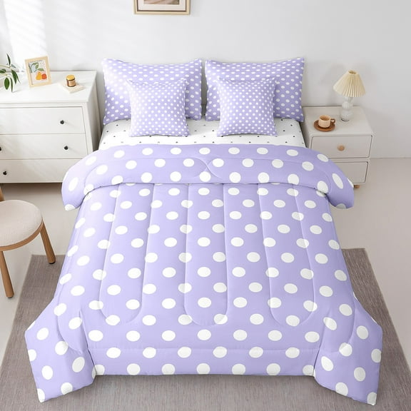 Erosebridal Purple Polkadot Bedding Sets Full Size, Modern Simple Bedding Full Size, Teenager Adult Reversible Comforter Sets with Sheets, Ultra Soft Bedroom Decoration, 7pcs