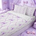 thumbnail image 1 of Erosebridal Purple Princess Bow Zipper Twin Comforter Sets with Fitted Sheet and 2 Pillowcases for Women Girls, Lavender Grid Ribbon Zipper Bedding Set, Reversible, 4-Piece, 1 of 7