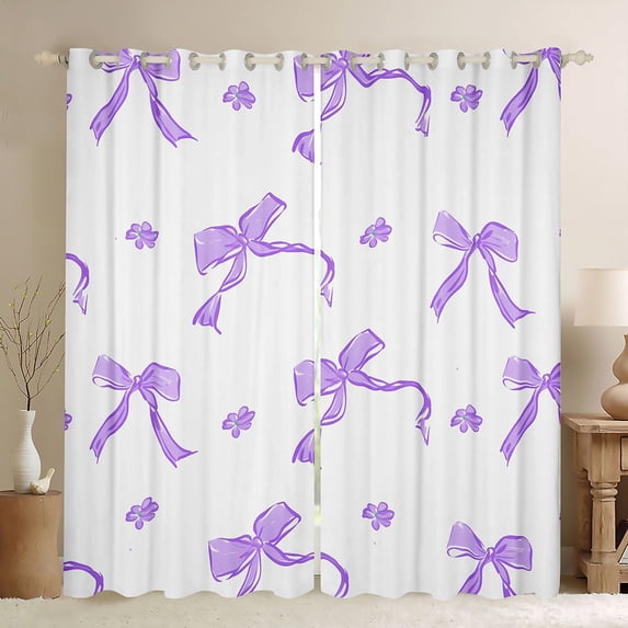 Erosebridal Purple Ribbon Bowknot Black Out Curtains,Cute Coquette Bow Curtains Pack of 2 (42x63 Each) For Kids Girls
