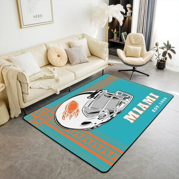 Erosebridal Purple Soccer Helmet Area Rugs For Living Room 6'6" x 4'11", Football Game Bedroom Decor, Sports Theme Decor, Non Slip