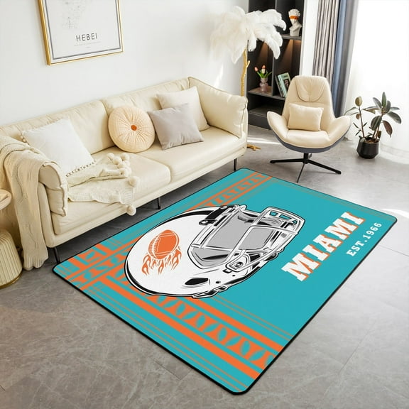 Erosebridal Purple Soccer Helmet Area Rugs For Living Room 6'6" x 4'11", Football Game Bedroom Decor, Sports Theme Decor, Non Slip