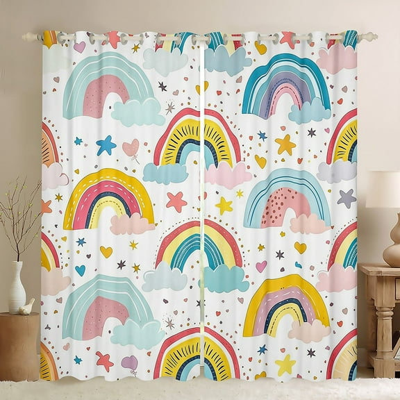 Erosebridal Kawaii Rainbow Curtains Pack of 2 (42x63),Cartoon Cute 30%-50% Black Out Curtains,Stars Decor
