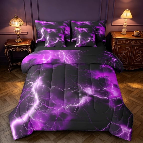 Pattern Beauty Merch Erosebridal Purple Storm Lightning 7 Pieces Full Size Bedding Sets,Dark ...