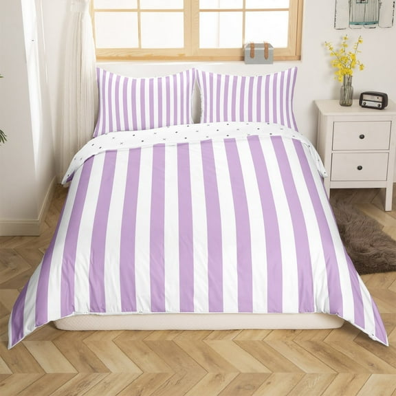 Erosebridal Purple Stripes Duvet Cover Twin, Geometry Abstract Comforter Cover Twin, Minimalism Reversible Bedding Sets Twin Size, Microfiber Bedroom Decoration, 2pcs(No Comforter)