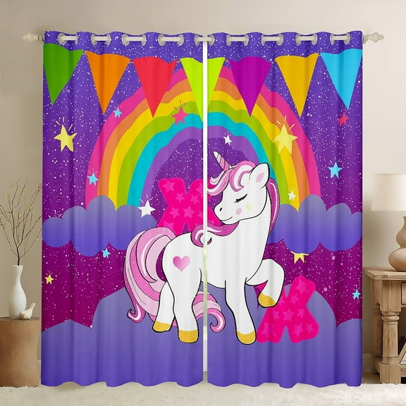Erosebridal Purple Unicorn Curtains and Drapes (42x63), Initial X Curtains for Living Room, Cartoon Monogrammed Blackout Curtains for Bedroom, Window Drapes Room Decoration