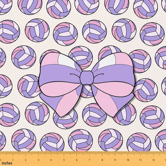 Erosebridal Purple Volleyball Bow Fabric by the Yard 1 Yard, Sports Ball Home Decor Fabric by the Yard