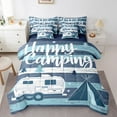 thumbnail image 1 of Erosebridal RV Accessories Camper Bedding Sets Twin Size, Happy Camping Comforter Sets with Sheets, Blue White Stripe Bedding Accessories, Ultra Soft Bedroom Decor, Reversible 7pcs, 1 of 5
