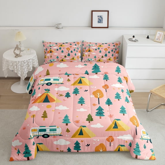 Erosebridal RV Car Bedding Sets King with Comforter, Camper Camping Duvet Insert, Cartoon Camp Decor, Lightweight 3-Piece
