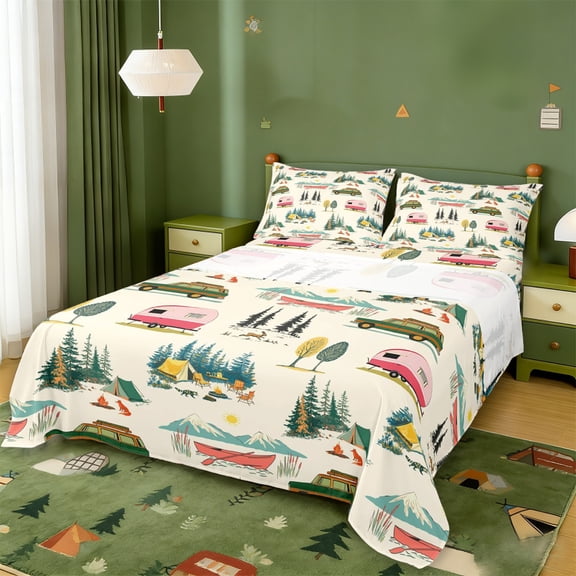 Erosebridal RV Trailers Camper Bed Sheets,Rustic Cabin Adventure King Sheets For Boys Kids 4pcs