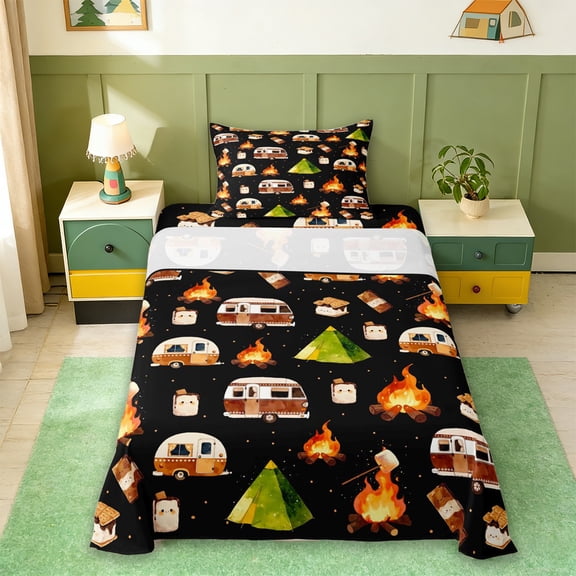 Erosebridal RV Trailers Camper Twin Sheet Sets,Happy Camping Bedding For Boys Kids 3pcs