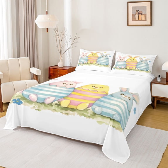 Erosebridal Rabbit Eggs Kids Queen Sheet Sets, Happy Easter Bed Set, 4-Piece