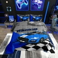 thumbnail image 1 of Erosebridal Race Car Bedding Speed Sports Car Bed Comforter Set Teens Blue Cool Car Extreme Sports Comforter Set, Black White Racing Lattice Quilt with 1 Pillowcase, 1 of 6