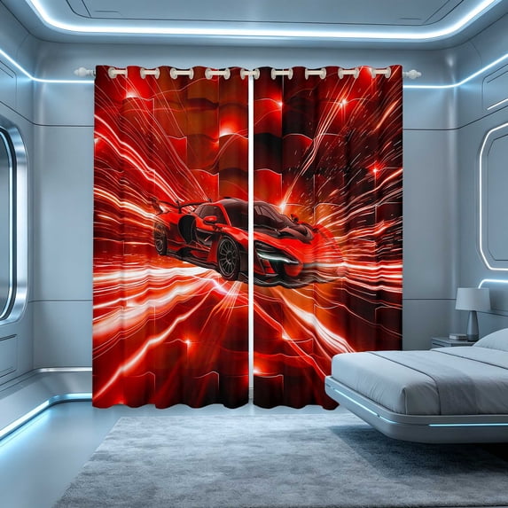 Erosebridal Race Car Blackout Curtains, Speed Light Window Curtains Pack of 2 (38x45 Each), Red Orange
