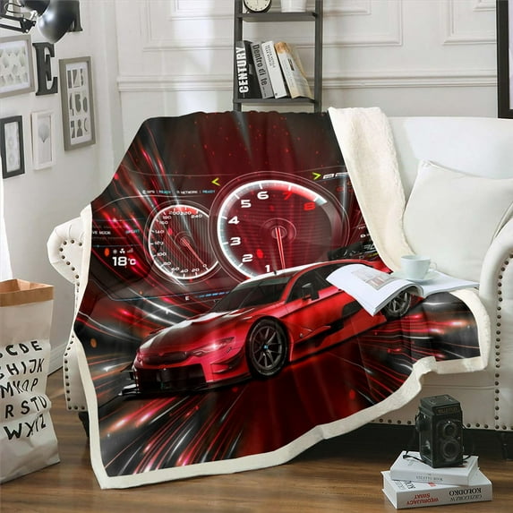 Erosebridal Race Car Blanket Sports Car Fleece Blanket Gift, Extreme Sports Throw Blanket Cool Speed Automobile Car Decor Red Racing Car Plush Bed Blanket Throw Size