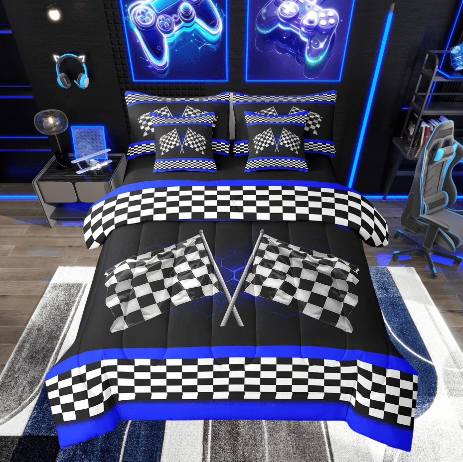 Barrel Racing Bed Set Erosebridal Race Car Flag Bed in a Bag King size, Black White Bed Set ...