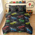 thumbnail image 1 of Erosebridal Race Car Full Size Bedding Sets, Colorful Full Size Bed in a Bag, Splatter Color, Black Reversible 7-Piece, 1 of 6