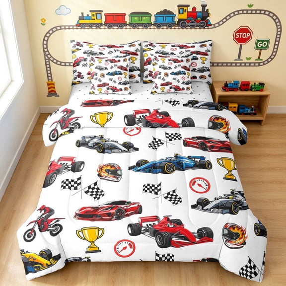 Erosebridal Race Car King Bedding, Trophy King Bed in a Bag, Black Red, Reversible 7 Pieces