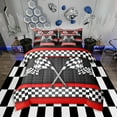 thumbnail image 1 of Erosebridal Race Car Theme Reversible Comforter Set 7 Piece Twin Size,Black White Checkered Flag Print Bed Sheet Set Red Stripes Geometric Grid Plaid Bedding Set with Comforter,Fitted & Flat Sheet, 1 of 5
