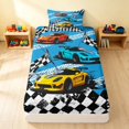 thumbnail image 1 of Erosebridal Race Car Twin Fitted Sheet, Checkered Flag Bedding, Blue Race Flags 2pcs 1 Fitted Sheet and 1 Pillowcase, 1 of 6