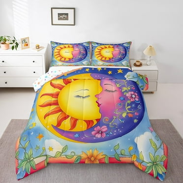 Erosebridal Sun Moon Comforter Sets,Boho Exotic Comforters & Duvets,Floral Room Decorative,Reversible,Breathable,2pcs