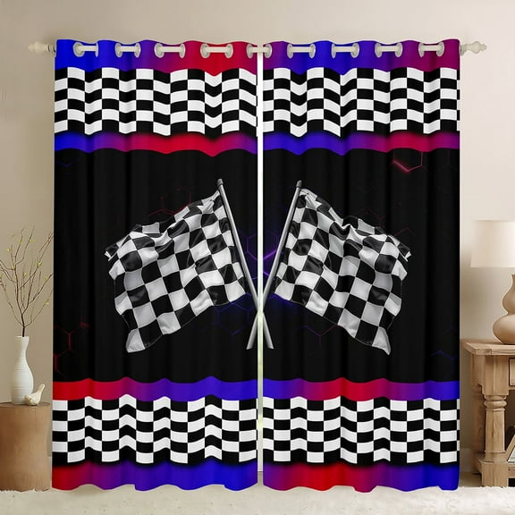 Erosebridal Race Gamer Curtains for Living Room, Racing Car 30%-50% Blackout Curtains Set of 2 (42x63), Geometry Stripes Decor