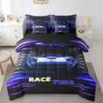 thumbnail image 1 of Erosebridal Racing Car Bed in a Bag Full size,Geometric Plaid Bed Set,Black Blue Bedding Full Size,Super Cozy Sport Bedroom Decorative,Reversible,7-Piece, 1 of 6
