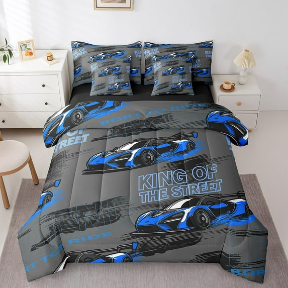 Erosebridal Racing Car Bedding Sets Twin Size,Extreme Sports Comforter Sets with Sheets,Sport Car Bed in a Bag Twin size,Super Cozy Fast Car Bedroom Decorative,Reversible,7-Piece