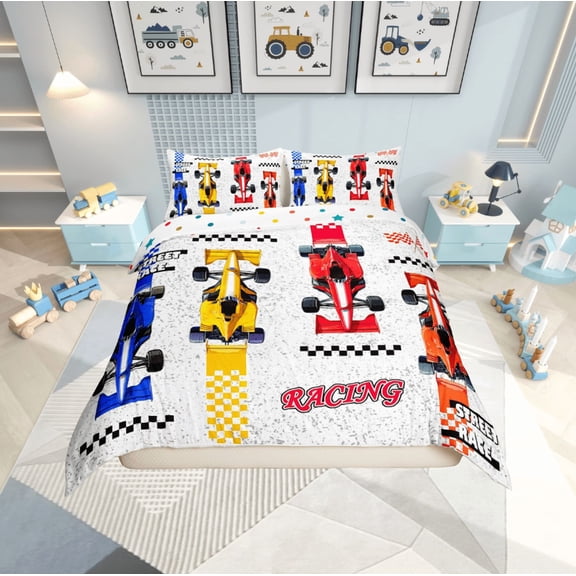 Erosebridal Racing Car Comforter Cover Twin,Fast Cat Bedding Twin Size,Extreme Sports Duvet Cover Twin,Breathable Sport Car Room Decorative,Reversible,2-Piece(No Comforter)