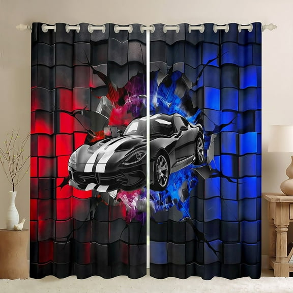 Erosebridal Racing Car Curtains Pack of 2 (42Wx63L),Geometric Buffalo 30%-50% Black Out Curtains,Blue Purple Curtains for Living Room (42Wx63L),Car Room Decoration