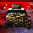 thumbnail image 1 of Erosebridal Racing Car Twin Comforter Sets for Kids Boys, Gradient Orange Honeycomb Bedding Set, Black Reversible, 1 Comforter and 1 Pillowcase, 1 of 6
